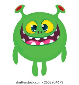 Cartoon cute monster with funny excited face expression waving hands . Vector illustration isolated on white. Halloween design.
