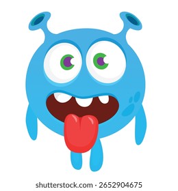 Cartoon cute monster with funny excited face expression waving hands . Vector illustration isolated on white. Halloween design