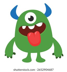 Cartoon cute monster with funny excited face expression waving hands . Vector illustration isolated on white. Halloween design