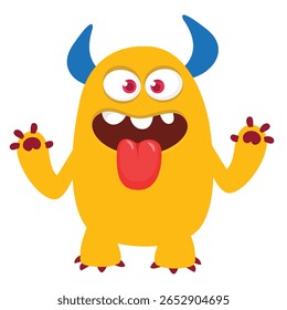 Cartoon cute monster with funny excited face expression waving hands . Vector illustration isolated on white. Halloween design