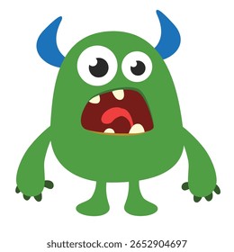 Cartoon cute monster with funny excited face expression waving hands . Vector illustration isolated on white. Halloween design