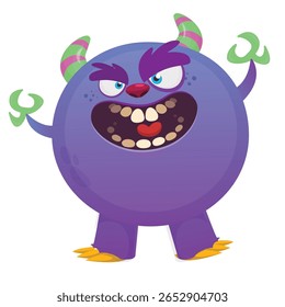 Cartoon cute monster with funny excited face expression waving hands . Vector illustration isolated on white. Halloween design.