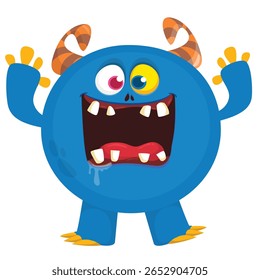 Cartoon cute monster with funny excited face expression waving hands . Vector illustration isolated on white. Halloween design.