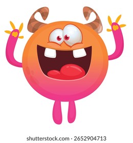Cartoon cute monster with funny excited face expression waving hands . Vector illustration isolated on white. Halloween design.
