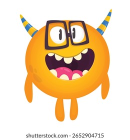 Cartoon cute monster with funny excited face expression waving hands . Vector illustration isolated on white. Halloween design.