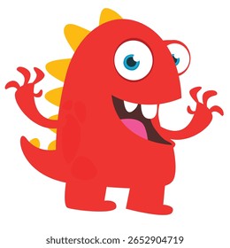 Cartoon cute monster with funny excited face expression waving hands . Vector illustration isolated on white. Halloween design
