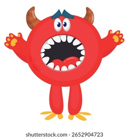 Cartoon cute monster with funny excited face expression waving hands . Vector illustration isolated on white. Halloween design.