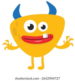 Cartoon cute monster with funny excited face expression waving hands . Vector illustration isolated on white. Halloween design