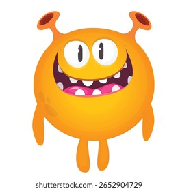 Cartoon cute monster with funny excited face expression waving hands . Vector illustration isolated on white. Halloween design.