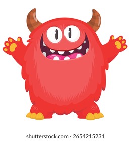 Cartoon cute monster with funny excited face expression waving hands . Vector illustration isolated on white. Halloween design.
