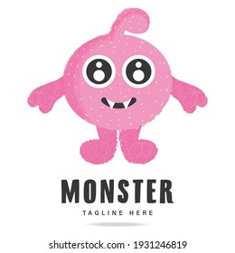 Cartoon cute Monster logo kids Halloween.Design template vector illustration with funny cartoon monster isolated.Sign funny horror.Icon for print,party decoration,t-shirt,illustration,emblem,sticker