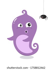 Cartoon cute monster mascot and spider. Poster for baby room. Childish print for nursery. Design can be used for fashion t-shirt, greeting card, baby shower. Halloween vector illustration.