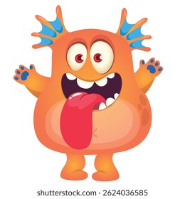 Cartoon cute monster showing long tongue. Vector illustration of alien character. Halloween design