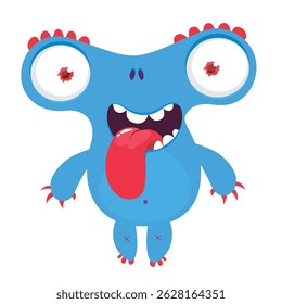 Cartoon cute monster showing long tongue. Vector illustration of alien character. Halloween design