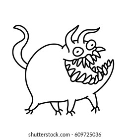 Cartoon cute monster smiles and runs. Vector illustration. Funny emoticon cool character.