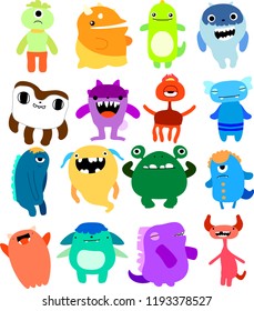 cartoon cute monster vector set