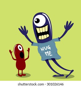 Cartoon cute monsters. Friendly monster. Best friends concept