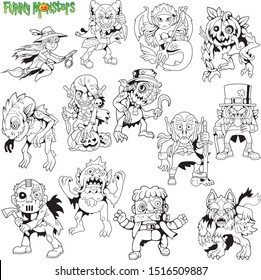 cartoon cute monsters, set of images, funny illustrations