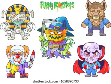 cartoon cute monsters, set of vector images