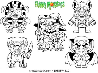 cartoon cute monsters, set of vector images