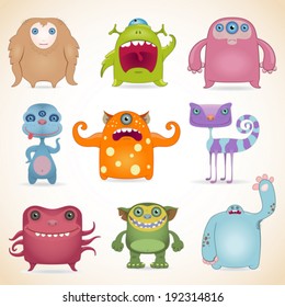 Cartoon cute monsters set. Vector illustration