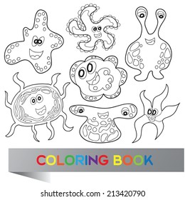 Cartoon cute monsters - vector coloring book