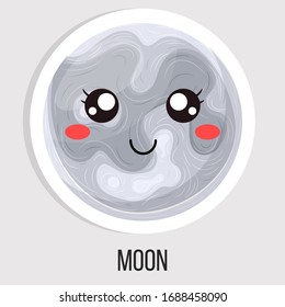 Cartoon cute moon isolated on white background. Solar system. Cartoon style vector illustration for any design.