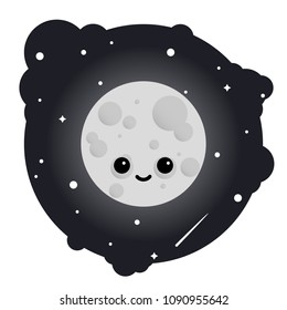 Cartoon cute moon in sky full of stars - isolated vector illustration