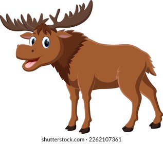 Cartoon cute moose with big horns