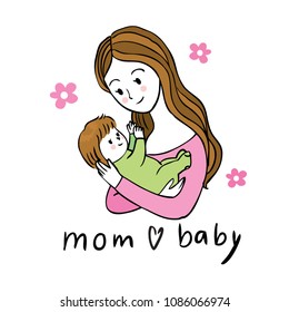 Cartoon cute mother and baby vector.