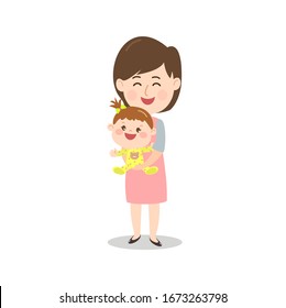 Cartoon Cute Mother and kids Vector