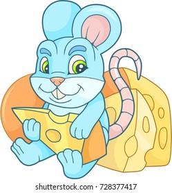 cartoon cute mouse eats cheese
