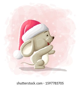 Cartoon Cute Mouse Merry Christmas Illustration Vector