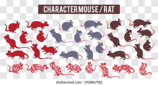 Cartoon cute mouse set with traditional chinese costume. The year of rat. Mouse animal set collection bundles