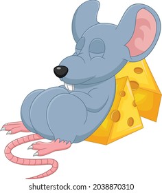 cartoon cute mouse sleeping on white background