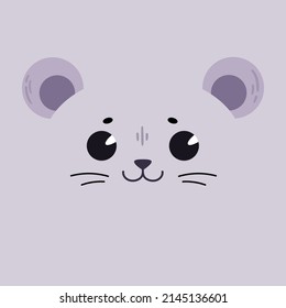 A cartoon cute mouse with a square shape. A card for developmental games. Square icon for apps or games with the face of a rat. Vector illustration isolated on white background