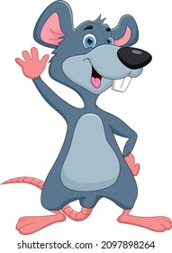 cartoon cute mouse waving isolated on white background