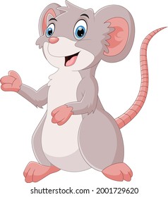cartoon cute mouse waving on white background