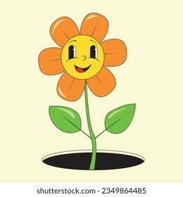 Cartoon cute moving flower. Vector illustration.