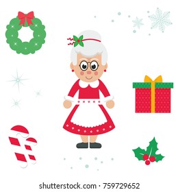 cartoon cute mrs santa vector christmas illustration