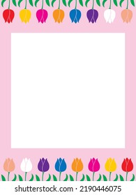 Cartoon cute multicolor tulips material plus pink vector background