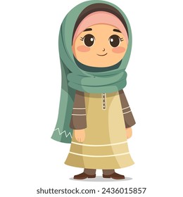 cartoon cute Muslim girl and boy celebrating Eid