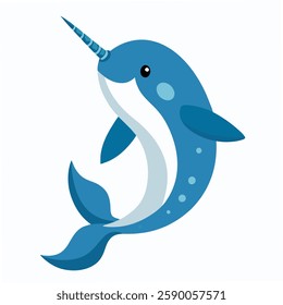 cartoon cute narwhal mammal. Colorful illustration  on white background Pro Vector.Suitable for children's books ,sticker,mascot, logo.