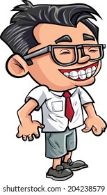 Cartoon cute nerd boy with glasses. Isolated