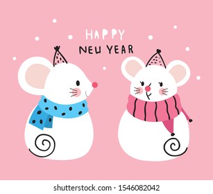 Cartoon cute new year 2020 mouses celebration vector.