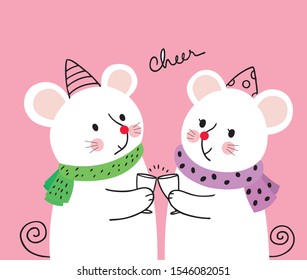 Cartoon cute new year 2020 mouses celebration vector.