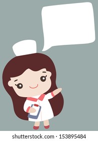 Cartoon cute nurse with speech bubble background, Vector illustration