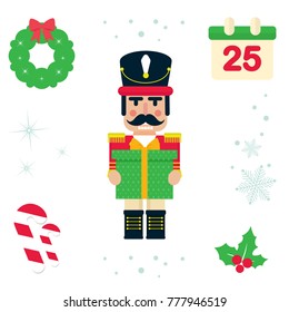 cartoon cute nutcracker with gift christmas illustration vector