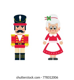 cartoon cute nutcracker and mrs claus