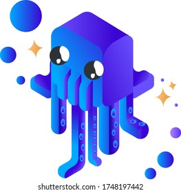 Cartoon cute octopus in isometric view. for Game
